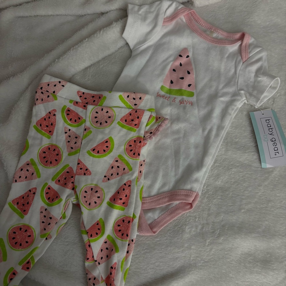 Watermelon Print Baby Onesie and Pants Set
